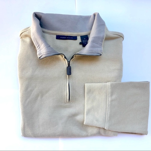 Perri Ellis Men’s Mock Neck Quarter Zip Pullover Sandbar Color Sweater - Picture 1 of 5